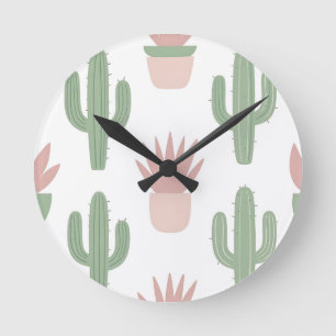 Reloj Redondo Mediano Patrón de Suculentas de Cactus Pastel