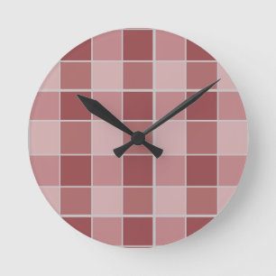 Reloj Redondo Mediano Patrón de tablero de ajedrez de rubor cálido Rosa 