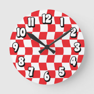 Reloj Redondo Mediano Patrón de tablero de ajedrez rojo rojo retro
