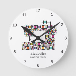 Reloj Redondo Mediano Patrón de tejido de coser colorido