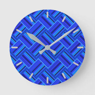 Reloj Redondo Mediano Patrón de tejido diagonal de franjas azules