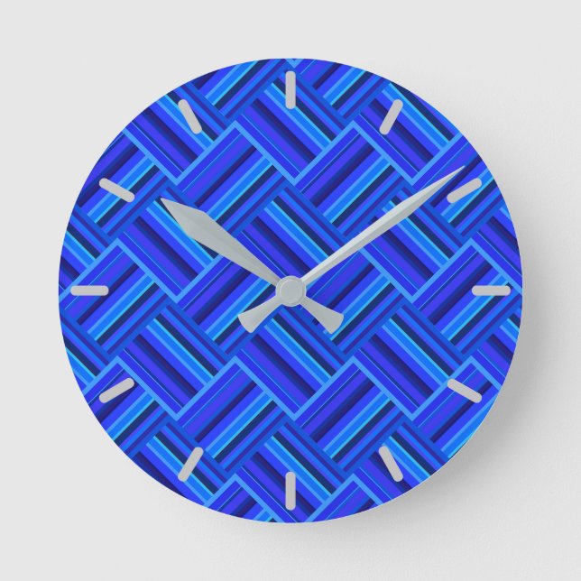 Reloj Redondo Mediano Patrón de tejido diagonal de franjas azules (Anverso)