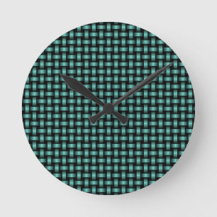 Reloj Redondo Mediano Patrón de Tejido Negro Verde Azul