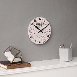 Reloj Redondo Mediano Patrón de Terrazzo Personalizado Suave Neutro Fami