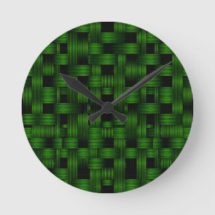 Reloj Redondo Mediano Patrón de textura de cesta tejida verde esmeralda