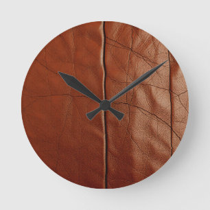 Reloj Redondo Mediano Patrón de textura de cuero marrón rico