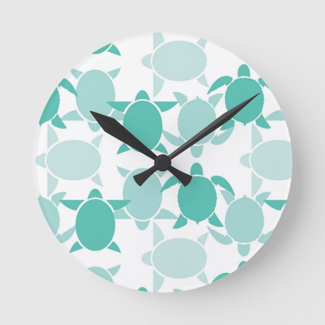 Reloj Redondo Mediano Patrón de tortuga verde azulada (Anverso)