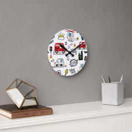 Reloj Redondo Mediano Patrón de transporte divertido para niños 