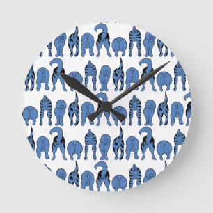 Reloj Redondo Mediano Patrón de Traseros de Perro Azul