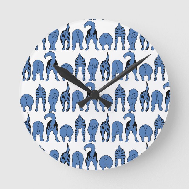 Reloj Redondo Mediano Patrón de Traseros de Perro Azul (Anverso)