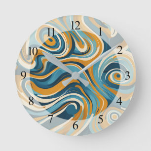 Reloj Redondo Mediano Patrón de Trippy Azul de Swirl Ochre Liquido
