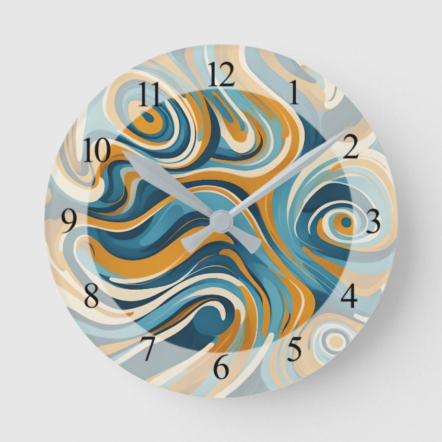 Reloj Redondo Mediano Patrón de Trippy Azul de Swirl Ochre Liquido (Anverso)