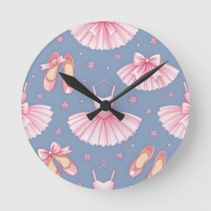 Reloj Redondo Mediano Patrón de tutú de ballet rosa