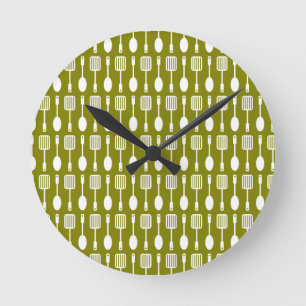 Reloj Redondo Mediano Patrón de utensilios de cocina retro