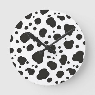 Reloj Redondo Mediano Patrón de vaca negro y blanco