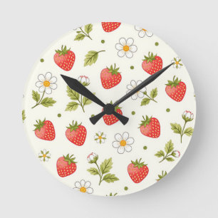 Reloj Redondo Mediano Patrón de verano de flor de fresa