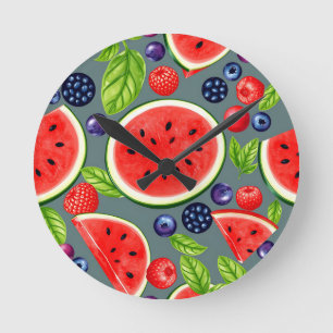 Reloj Redondo Mediano Patrón de verano de sandía y bayas