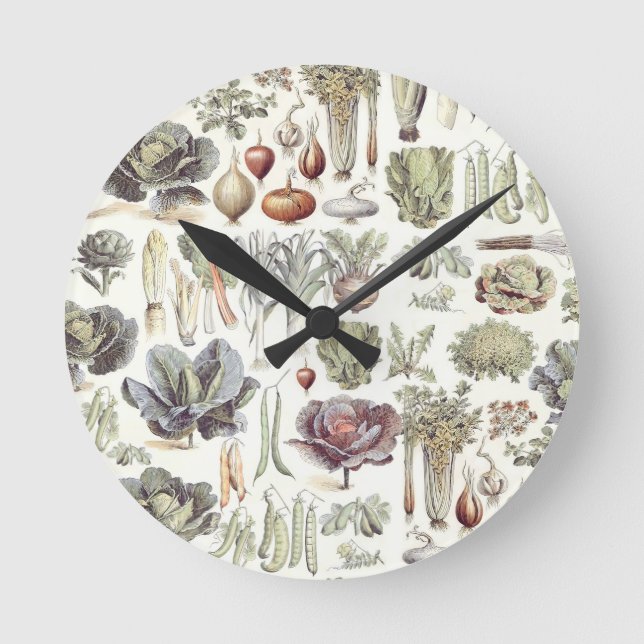 Reloj Redondo Mediano Patrón de Verduras de Adolphe Millot (Anverso)