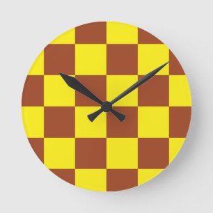 Reloj Redondo Mediano Patrón de verificación de color marrón amarillo