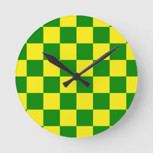 Reloj Redondo Mediano Patrón de verificación verde amarillo