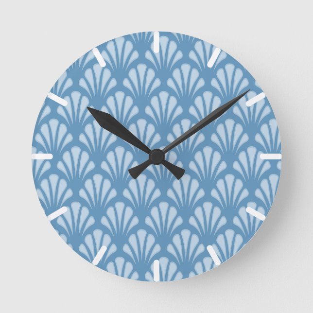 Reloj Redondo Mediano Patrón de vieiras azules (Anverso)