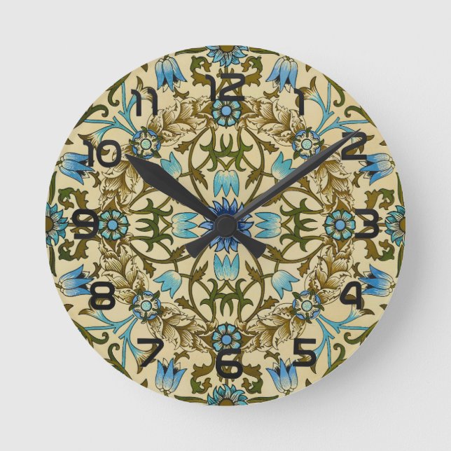 Reloj Redondo Mediano Patrón de Vino y Flor William Morris - Antiguo 187 (Anverso)