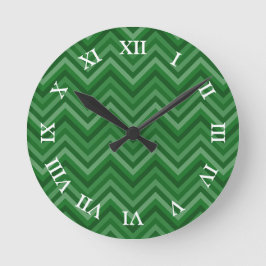 Reloj Redondo Mediano Patrón de Zag de Zig verde forestal con números ed