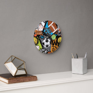 Reloj Redondo Mediano Patrón Deportivo Con Balones
