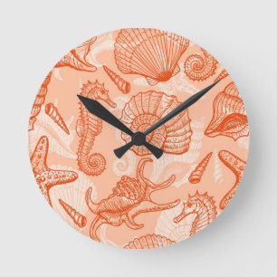 Reloj Redondo Mediano Patrón dibujado con la mano del mar