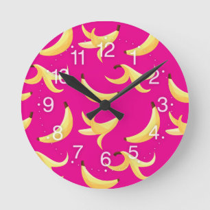 Reloj Redondo Mediano Patrón divertido de fiesta de plátano colorido - e