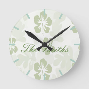 Reloj Redondo Mediano Patrón elegante de hibiscus silenciado