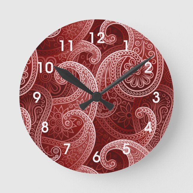 Reloj Redondo Mediano Patrón exótico de Red Paisley (Anverso)