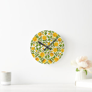Reloj Redondo Mediano Patrón floral amarillo fresco con estilo elegante