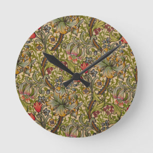 Reloj Redondo Mediano Patrón floral antiguo de lirio dorado de William M