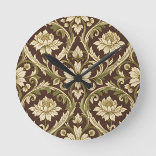 Reloj Redondo Mediano Patrón floral Art Nouveau crema verde scroll