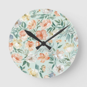 Reloj Redondo Mediano Patrón floral azul acuarela prado flor silvestre