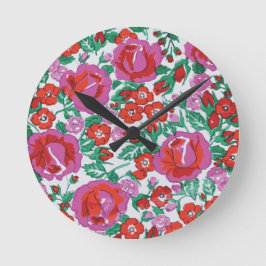 Reloj Redondo Mediano Patrón floral botánico rosa