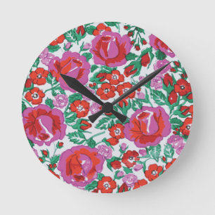 Reloj Redondo Mediano Patrón floral botánico rosa