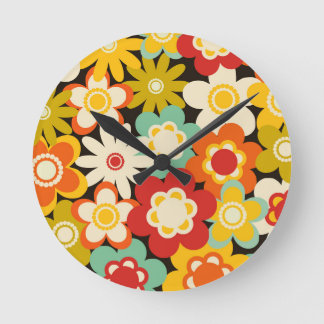 Reloj Redondo Mediano Patrón floral brillante colorido retro lindo