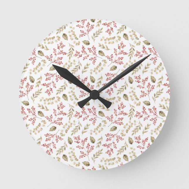 Reloj Redondo Mediano Patrón floral con bayas (Anverso)