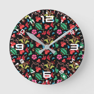 Reloj Redondo Mediano Patrón floral con fondo de color suave-45673