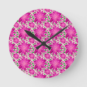 Reloj Redondo Mediano Patrón floral continuo de color rosa intenso