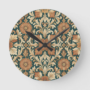 Reloj Redondo Mediano Patrón Floral de Damasco Victoriano con Bronce de