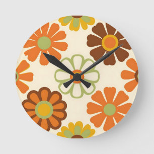 Reloj Redondo Mediano Patrón floral de margarita retro