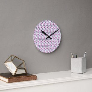 Reloj Redondo Mediano Patrón floral de mariposa morada Cottagecore lindo