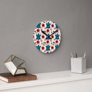 Reloj Redondo Mediano Patrón floral de tortuga linda
