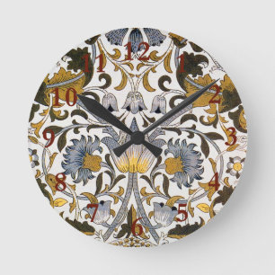 Reloj Redondo Mediano Patrón floral de William Morris Lodden: azul dorad