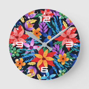 Reloj Redondo Mediano Patrón floral exótico colorido-68578