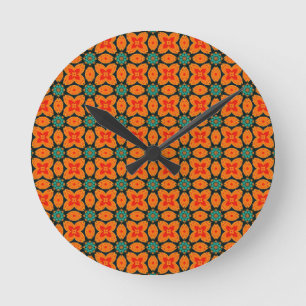Reloj Redondo Mediano Patrón floral geométrico marroquí bohemio