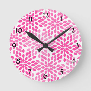 Reloj Redondo Mediano Patrón floral moderno rosado caliente